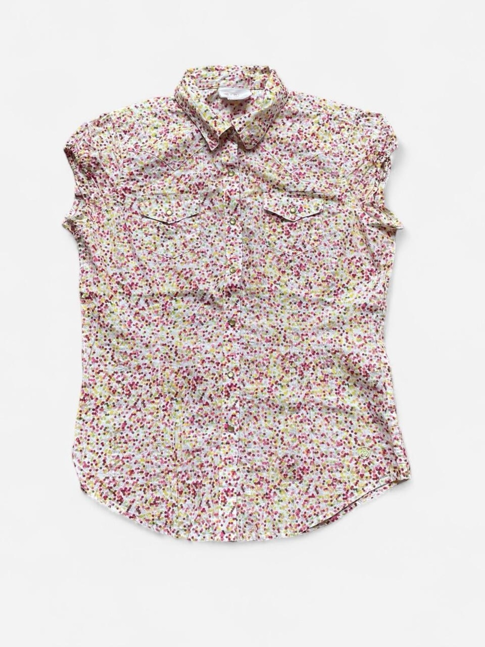 Ariat Dot Cap-Sleeve Button Front Blouse Pink Multicolor